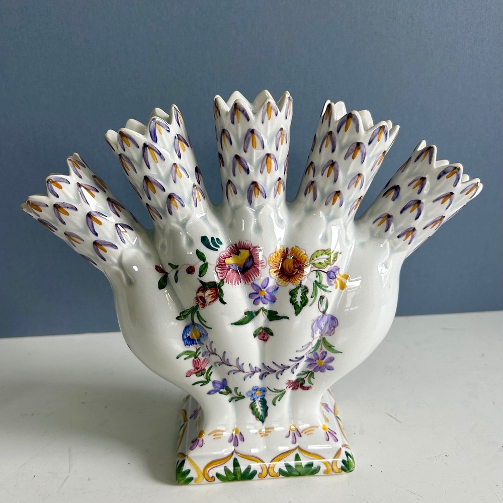 Carvalhinho Porto 5 Finger Quintal Vase Floral Portugal Ceramic Tulipiere
